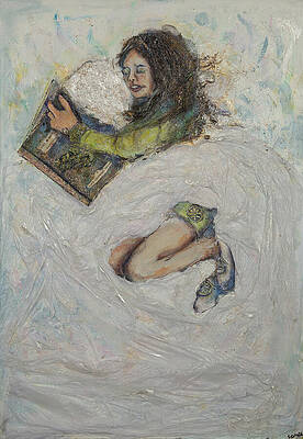 Wall Art featuring the mixed media Falling Asleep Reading A Book by Susan Orosz