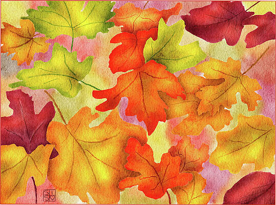 Iris Wall Art featuring the digital art Falling Autumn Leaves by Snow Iris Studio