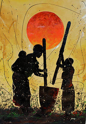 Wall Art featuring the painting Family Helps by Daniel Nshira Akortia