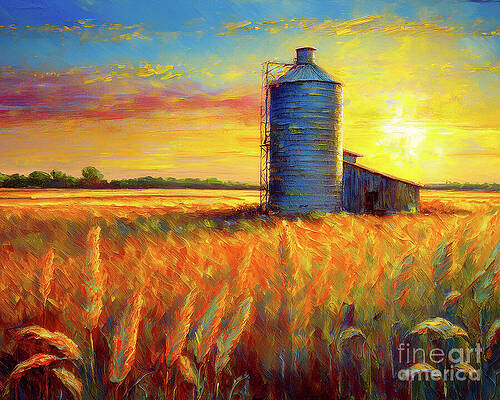 Summer Digital Art - Farming Silo by Macro Abundance