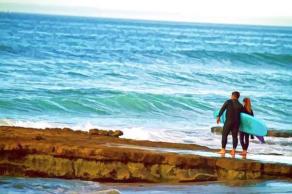 Wall Art featuring the digital art Father And Daughter Surf Art by Waterdancer