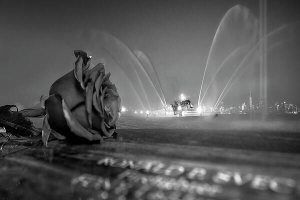 Wall Art featuring the photograph FDNY September 11 Tribute In Light BW by Susan Candelario