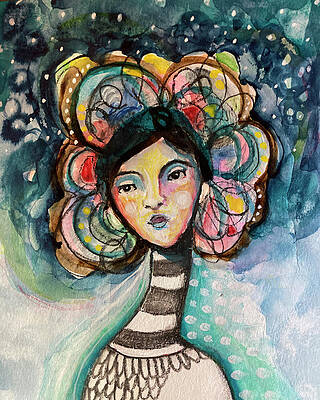 Wall Art featuring the painting Feathers Wildflowers Stars by Mary Conner