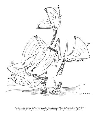 Humorous Pterodactyl Feeding Cartoon Wall Art