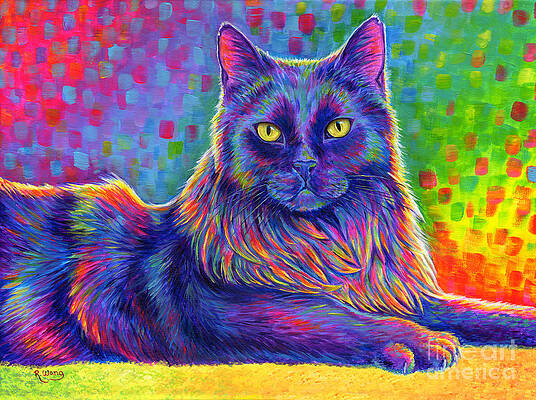 Painting - Psychedelic Rainbow Black Cat - Felix by Rebecca Wang