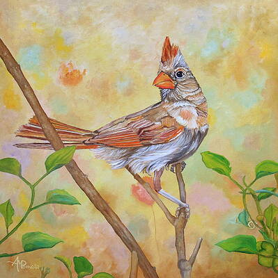 Wall Art featuring the painting Female Cardinal Portrait by Angeles M Pomata