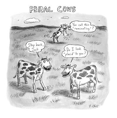 Cow Wall Art featuring the drawing Feral Cows by Roz Chast