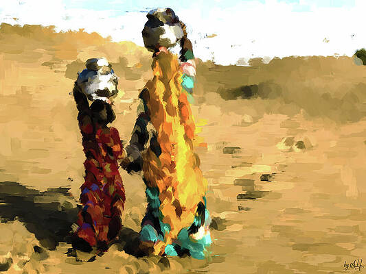 Woman Digital Art - Fetching Water by Gradify Creations
