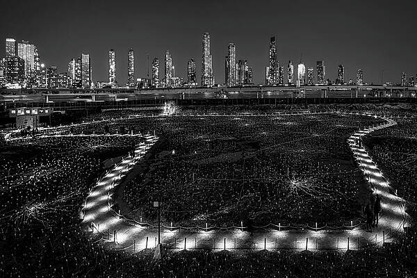Wall Art featuring the photograph Field Of Light At Freedom Plaza NYC BW by Susan Candelario