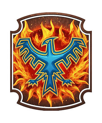 Fiery Blue Phoenix Emblem Wall Art