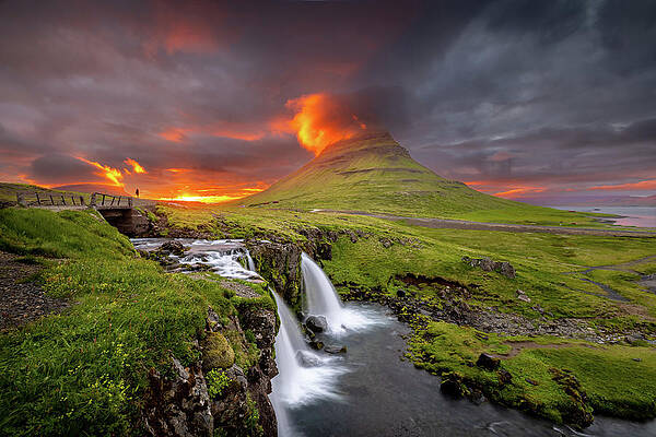 Sky Wall Art featuring the photograph Fiery Sunset Over Kirkjufell by Richard DeYoung