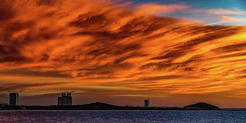 Sunset Wall Art featuring the photograph Fiery Sunset Punto Cerritos Mazatlan Mexico by Tommy Farnsworth