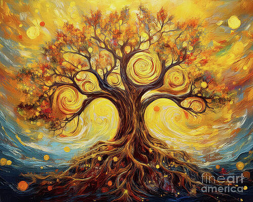 Whimsical Tree of Swirling Colors Wall Art