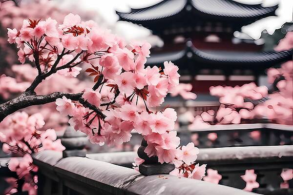 Vintage Digital Art - Film Photography Of Sakura Blossoms In Japan No 3 by Andre Petrov