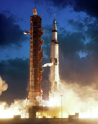 Historical Wall Art featuring the digital art First Launch Of Saturn V by Antonios Valamontes