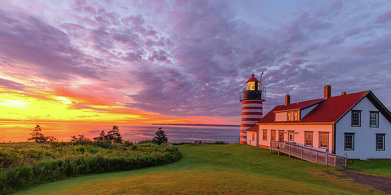 Maine Wall Art featuring the photograph First Light At West Quody Head Lighthouse by Donna Twiford