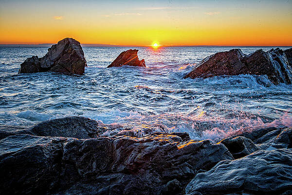 Maine Wall Art featuring the photograph First Light, Marginal Way 2023 by Jeff Sinon