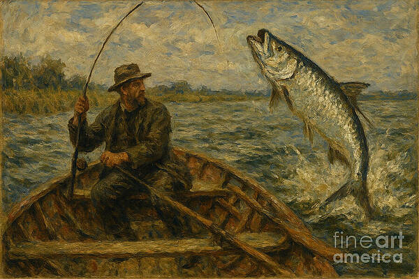 Fisherman Battling a Large Catch Wall Art