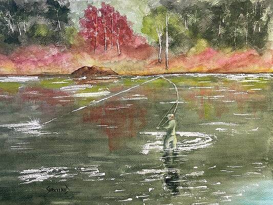 Serene Painting - Fisherman On The River by Judy Strickland
