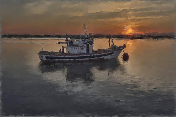 Louisiana Wall Art featuring the painting Fishing Boat In Harbor by Gary Arnold