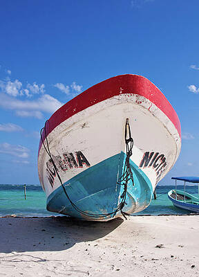 Beached Boat on Tropical Shore Wall Art