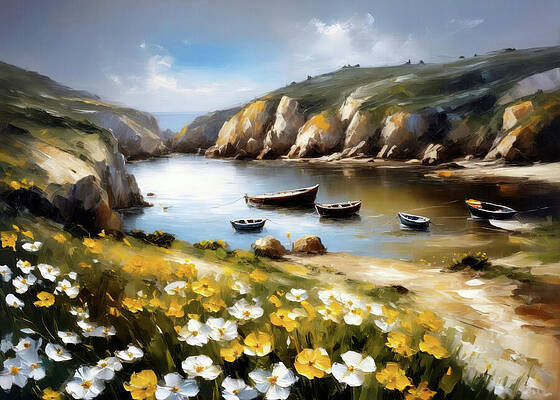 Wall Art featuring the ai art Fishing Boats 2 - Fervenza Do Ezaro by Ursula Abresch