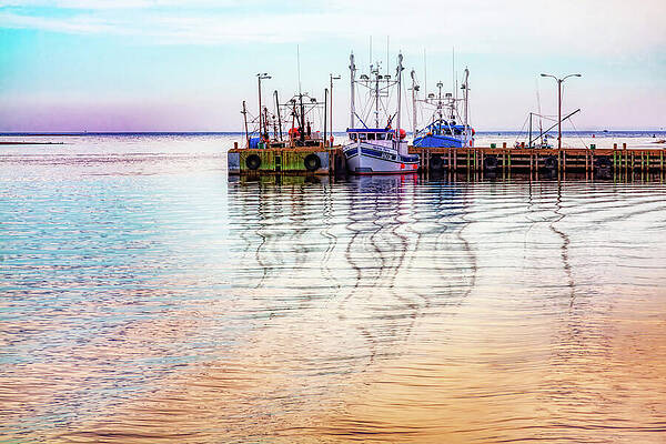 Serene Photograph - Fishing Boats Reflections At Sunset - Cape Breton, Canada by Tatiana Travelways
