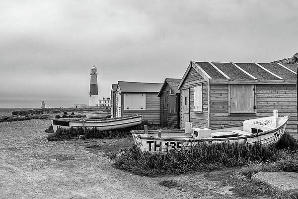 Coastal Shacks and Lighthouse Scene Wall Art