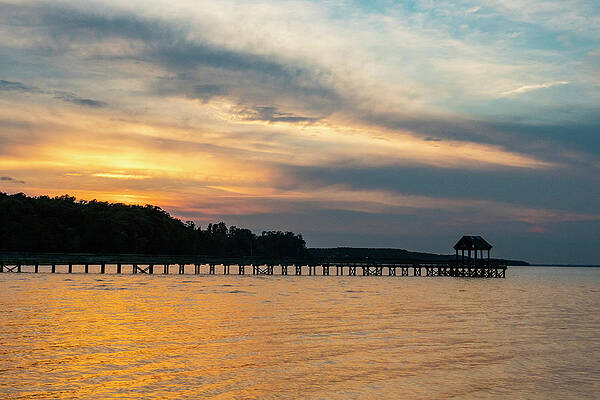 Water Photograph - Fishing Pier At Dusk by David Fountain