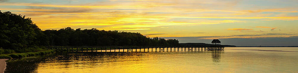 Sky Wall Art featuring the photograph Fishing Pier At Dusk Pano by David Fountain