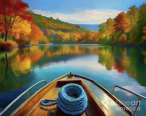 Vintage Wall Art featuring the ai art Fishing Wishing by Macro Abundance