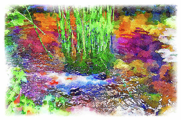 Vibrant Wall Art featuring the mixed media Fishpond Bellagio Gardens, Las Vegas by Tatiana Travelways