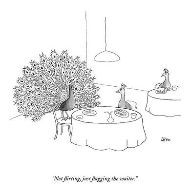 Display Wall Art featuring the drawing Flagging The Waiter by Lynn Hsu