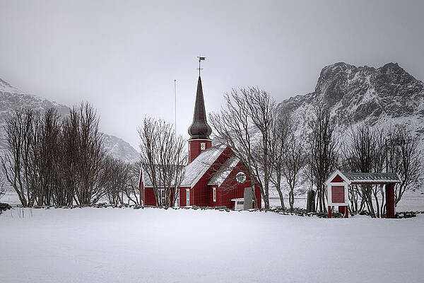Winter Wall Art featuring the photograph Flakstad Church, Norway by Charnwood Photography Fine Art