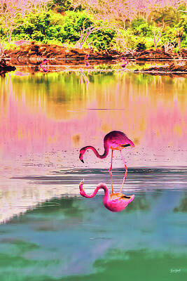 Flamingos by a Tranquil Lake Digital Art
