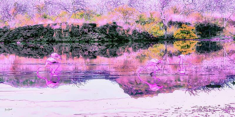 Flamingos in a Vibrant Landscape Wall Art