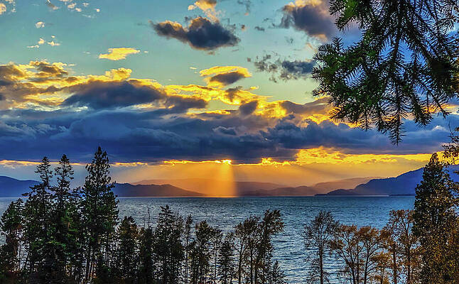 Vibrant Wall Art featuring the photograph Flathead Lake In Blue And Gold - Montana by Tatiana Travelways