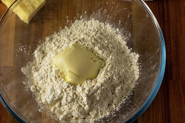 Raw Photograph - Flour, Butter And Pepper In A Clear Glass Bowl by Scott Lyons