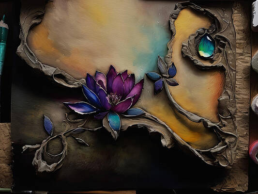 Vibrant Digital Art - Flower And Stone by Eris And AI