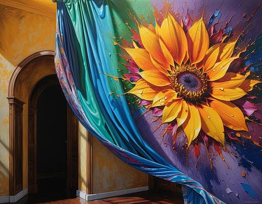 Vibrant Digital Art - Flower Curtain by Eris And AI