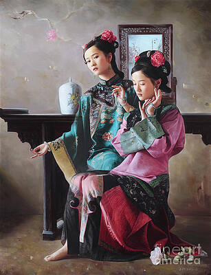 Emotional Wall Art featuring the painting Flower Shadow And Zen Music by Mingyue Wang