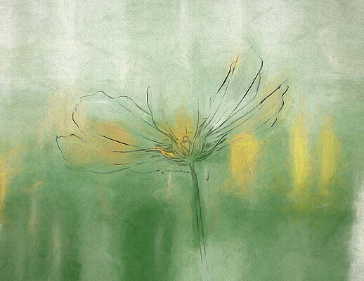 Wall Art featuring the digital art Flower Sketch With Green Abstract A2C by Alison Frank