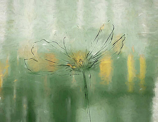 Wall Art featuring the digital art Flower Sketch With Green Abstract Dance WM by Alison Frank