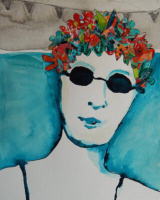 Flower Wall Art featuring the mixed media Flower Swim Cap by Mary Conner
