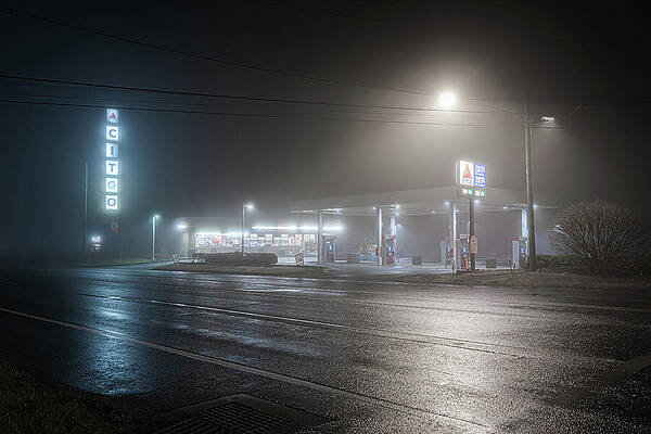 Reflection Wall Art featuring the photograph Foggy Night At The Citgo by Dave King