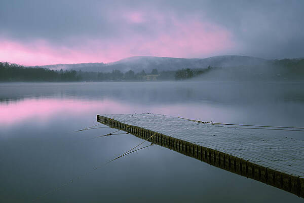 Sunset Wall Art featuring the photograph Foggy Sunset Over Lake Waramaug by Dave King