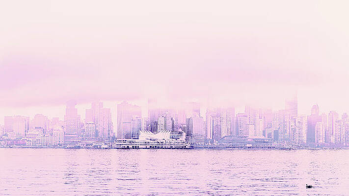 City Skyline in Misty Pink Hues Photograph