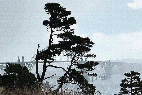 Wall Art featuring the photograph Foggy Yaquina Bay Bridge - Oregon by Tatiana Travelways