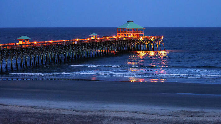 Sky Wall Art featuring the photograph Folly Beach At Blue Hour by Louis Dallara