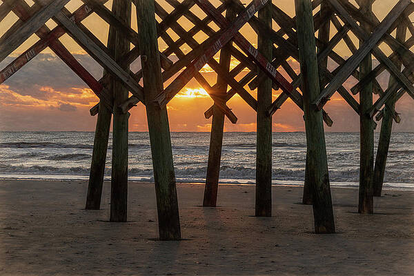 South Carolina Wall Art featuring the photograph Folly Beach Pier Sunrise Silhouette by Douglas Wielfaert